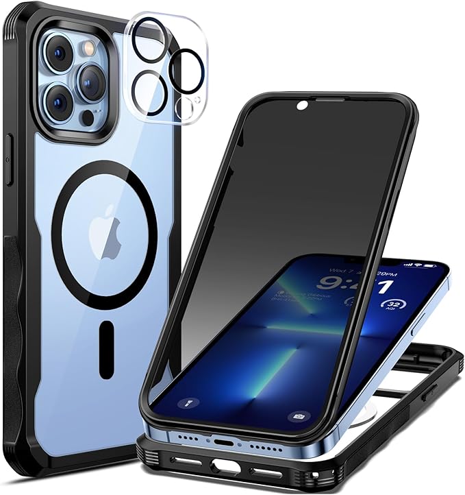 seacosmo Magnetic Case for iPhone 13 Pro, Privacy Screen Protector and Camera Lens Protector, [Military Grade][Full Body Protection], for iPhone 13 Pro Anti-Peep Case, Blue