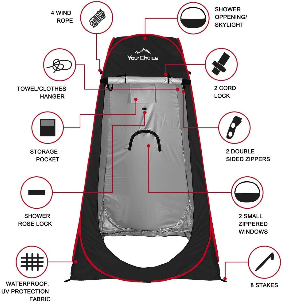 Your Choice Pop Up Privacy Tent, 3.9x3.9x6.2FT Portable Shower Tent for Camping, Waterproof Outdoor Changing Room with Carry Bag for Beach Hiking RV Fishing Portable