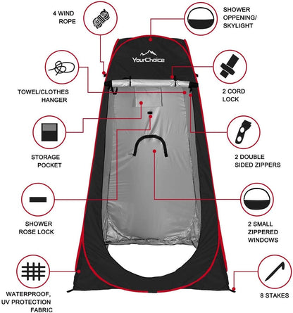 Your Choice Pop Up Privacy Tent, 3.9x3.9x6.2FT Portable Shower Tent for Camping, Waterproof Outdoor Changing Room with Carry Bag for Beach Hiking RV Fishing Portable