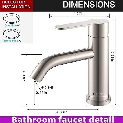 Bathroom Sink Faucet, Single Handle Bathroom Faucets for Sink 1 Hole, Stainless Steel Bath Faucet, Modern Vanity Laundry Utility Faucet, Brushed Nickel Bathroom Faucets llaves para lavamanos de bano