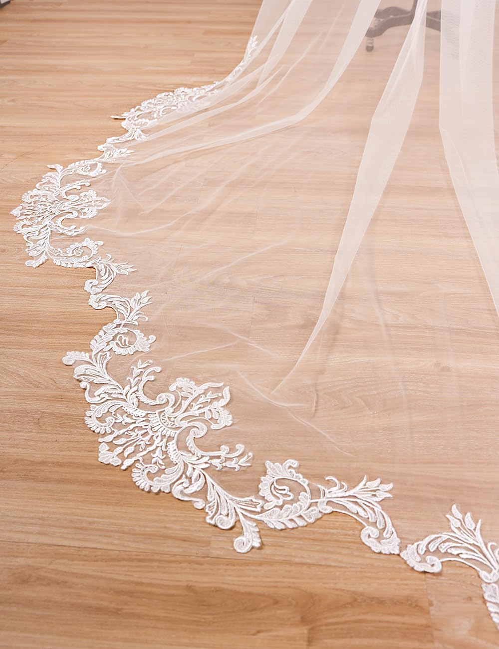EllieWely 1 T Cathedral Length Floral Lace Appliques Wedding Bridal Veil F11