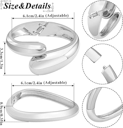 RechicGu 2pcs 14K Gold Plated Cuff Waterdrop Teardrop Bangle Bracelet for Women Gift,Chunky Twisted Hinge irregular Minimalist Wide Thick Gold Open Oval Wrist Bracelet Jewelry Set