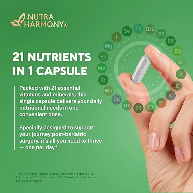 Bariatric Multivitamin - 45 mg Iron Supplements - Made in USA - for Women  Men - All-in-One, 21 Essential Vitamins - Gastric Sleeve Support - Free of Sugar, Gluten  Soy - 90 Capsules, Once Daily