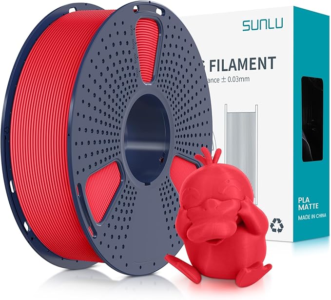 SUNLU 3D Printer Filament PLA Matte 1.75mm, Neatly Wound Filament, Smooth Matte Finish, Print with 99 FDM 3D Printers, 1kg Spool (2.2lbs), 330 Meters, Matte Red