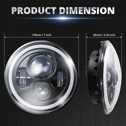 Round 4LED 7 Inch Lamps Head 12V-36V Lantern Hight/Low Beam Angle Eyes Wrangler 45W Accessoire Voiture Driving Car Fog Work Light Motorcycle LED White