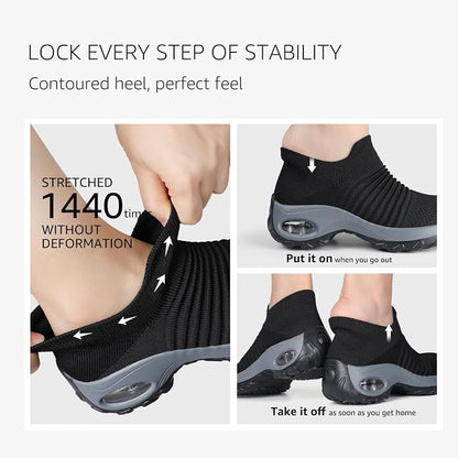 8.5-9 HKR Women Walking Shoes Comfortable Slip On Sneakers | No-hand Slip-on Design, Breathable Mesh Upper, Cushioned Insole, Rubber Outsole, Lightweight
