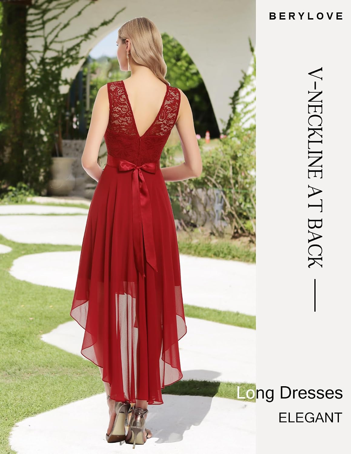 BeryLove Sequin Wedding Guest Formal Cocktail Dresses Prom Party Lace High Low Bridesmaid Elegant Dress