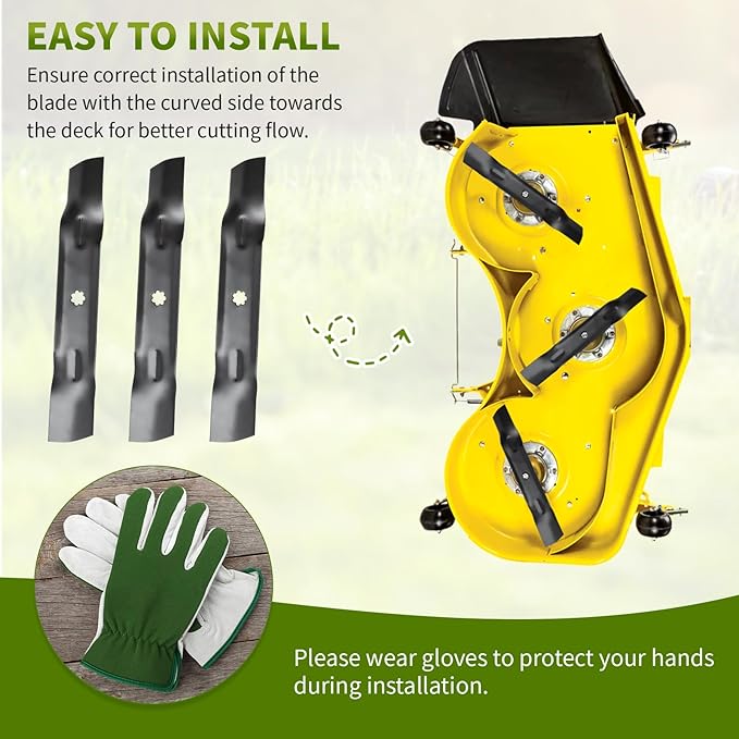 GY20852 Mower Blades Fit for John Dee re 48" Lawn Mower, GX21784 High Lift Mower Blades Compatible with 145 155C D140 D150 D160 LA130 LA140 LA145, Replace for GX21785 AM137757 AM141035, 3 Pack