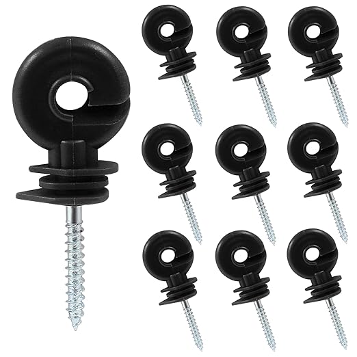 10Pcs Black Electric Fence Insulator, 91mm3.58 inch Screw-in Electric Fence Insulator Tool for Ranch Agricultural Fencing