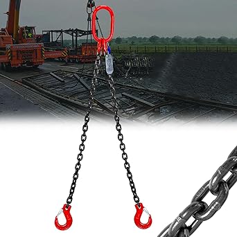 Chain Sling 516'' x 5 Ft Double Leg with Grab Hooks  Chain Slings for Lifting 3 Ton Capacity  G80 Mn-Steel Chain Sling with Standard Marking  for Cargo Security Towing and handling