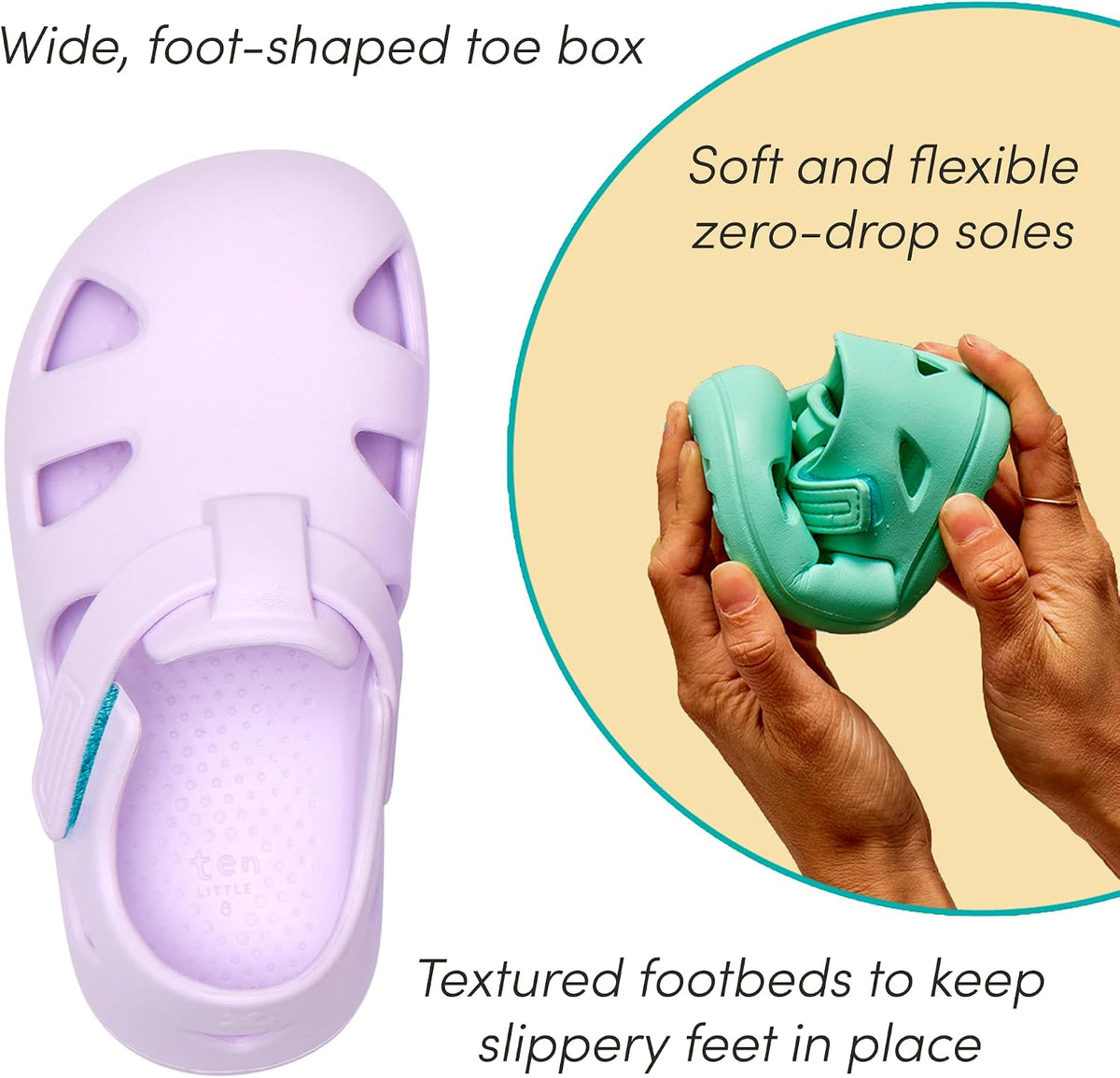 Ten Little Splash Sandals for Toddlers, Kids & Baby - APMA-Approved, Closed Toe, Adjustable Toddler Sandals for Boys & Girls - Flexible EVA, Lightweight, Quick Drying Water Shoes for Kids