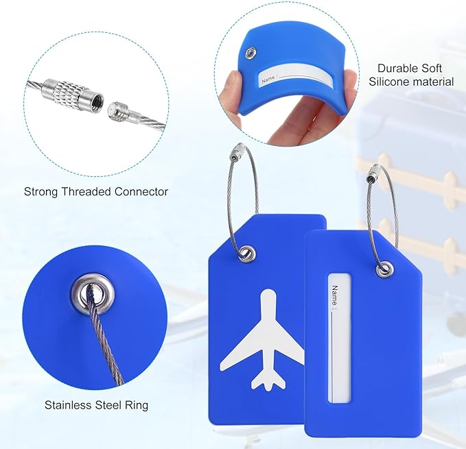 PATIKIL Silicone Luggage Tag, 5 Pcs Silicone Suitcase Tag Identifier Name ID Card Holder Privacy Protection with Stainless Steel Loop, YellowBlueFluorescent GreenOrangePink
