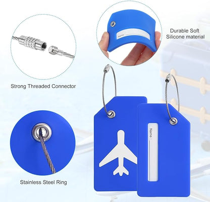PATIKIL Silicone Luggage Tag, 5 Pcs Silicone Suitcase Tag Identifier Name ID Card Holder Privacy Protection with Stainless Steel Loop, YellowBlueFluorescent GreenOrangePink