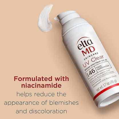 EltaMD UV Clear Face Sunscreen SPF 46, Oil-Free Sunscreen with Zinc Oxide, Dermatologist Recommended