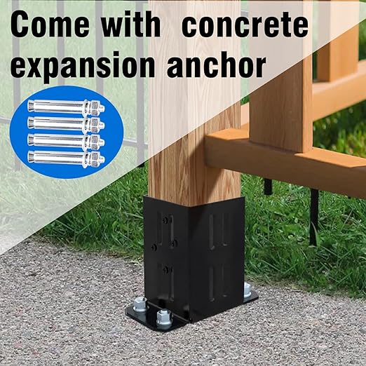 Eapele 4x4 Wood Fence Post Anchor Base, Thick Steel and Black Powder Coated, Come with Wood Screws and Concrete Anchors