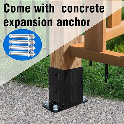 Eapele 4x4 Wood Fence Post Anchor Base, Thick Steel and Black Powder Coated, Come with Wood Screws and Concrete Anchors