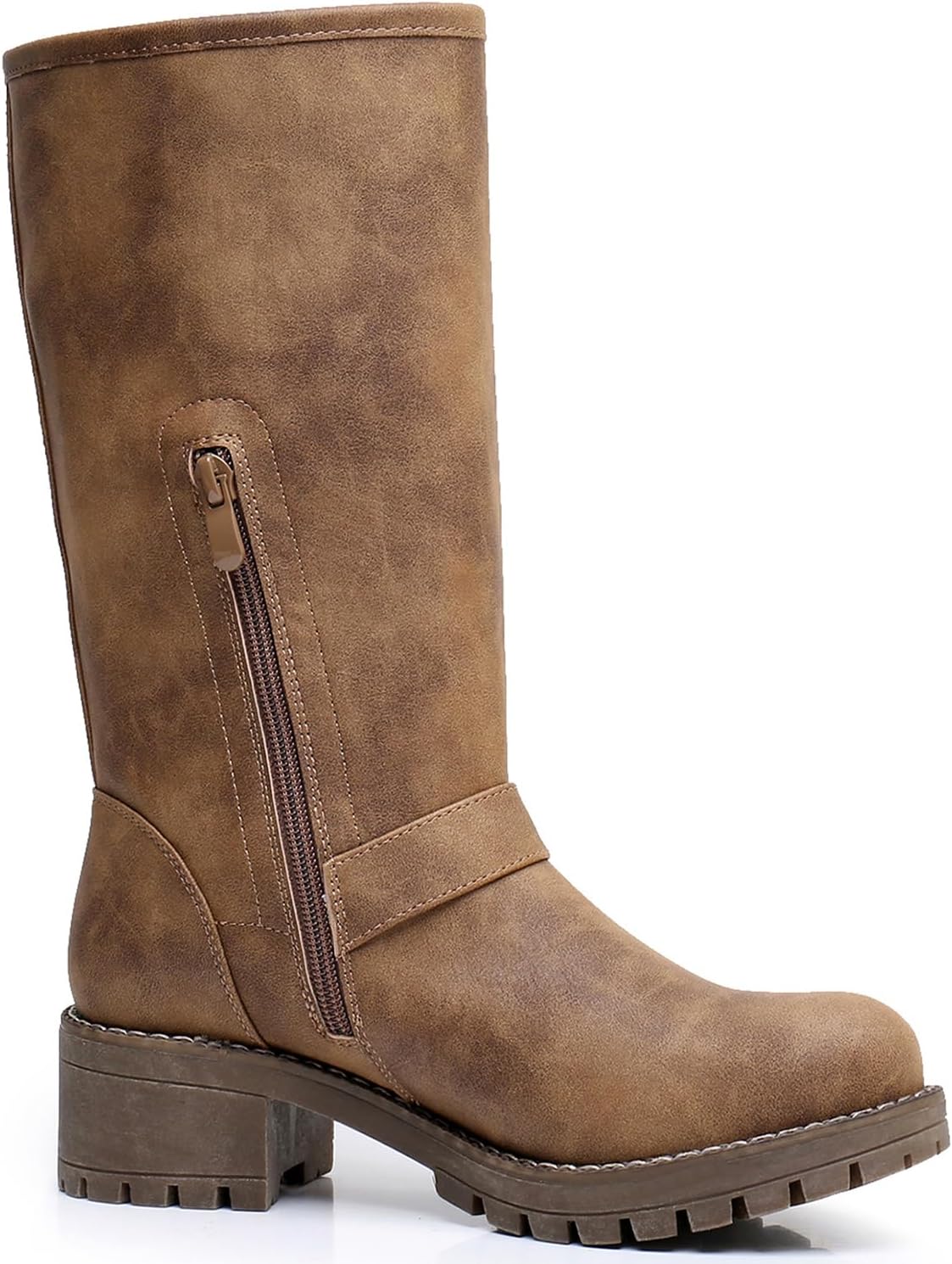 New But Not In Original Box. GLOBALWIN Chunky Mid Calf Fashion Dressy Motocycle Biker Military Style Combat Boots for Women Low Heel