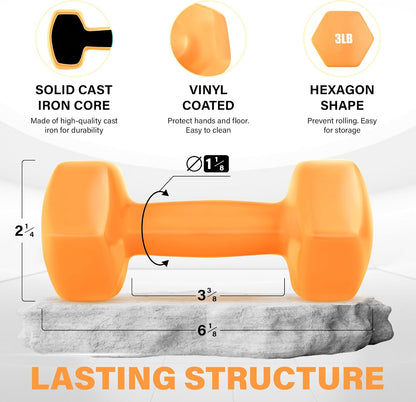 Yes4All Vinyl Hexagon Dumbbell - Dumbbells Set of 2 Hand Weights for Home Gym & Strength Training (2-15 lbs Weight Options)