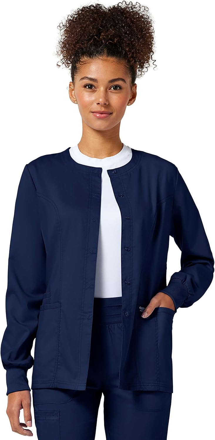 Cherokee Womens Scrub Jacket Nurse Snap Front Medical Uniform with Pockets, 2-Way Stretch, Easy Care Soft Fabric - WW310