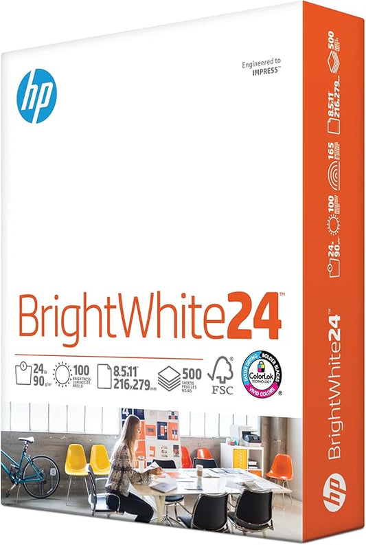 HP Papers  8.5 x 11 Paper  BrightWhite 24 lb 1 Ream - 500 Sheets 100 Bright  Made in USA - FSC Certified  203000R