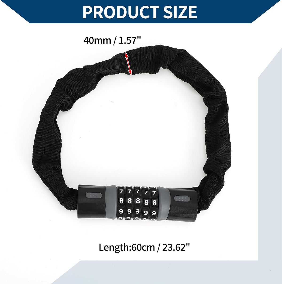 Bicycle Lock/Security Chain Combination Lock Padlock for Mountain Bike Road Bike/Resettable 5 Digit Bike Lock Carbon Steel 60cm / 1 Pc Black Gray/blue