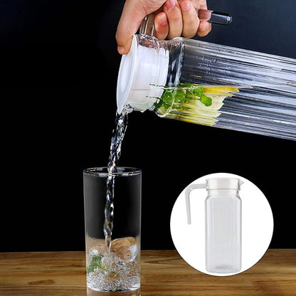 Acrylic Beverage Drink Pitcher with Lid and Handle Ribbed Striped Bottle Glassware Drinkware Water Ice Cold Dispenser for Bar Home Application(800ml)