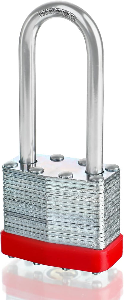 Pack of 4 Keyed-Alike Padlocks with Same Keys Long Shackle Hardened Steel Padlock with 8 Keys for Sheds Gates Fences Toolbox