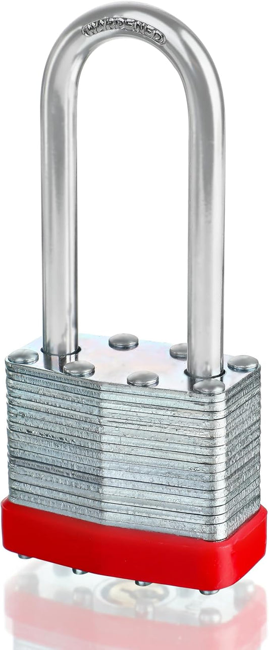 Pack of 4 Keyed-Alike Padlocks with Same Keys Long Shackle Hardened Steel Padlock with 8 Keys for Sheds Gates Fences Toolbox