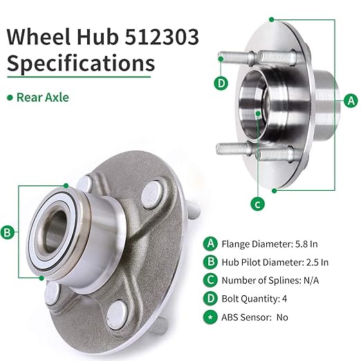 HICKS 512303 Rear Wheel Bearing Wheel Hub Assembly fit for 2000-2006 Nissan Sentra, 4 Lugs