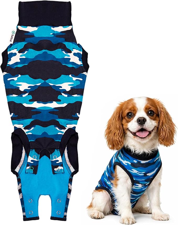 Suit for Dogs - Post-Surgery Suit with Hold-Up System - Breathable Cone-Free Option for Spay, Neuter, Skin Issues - XS Camouflage - Neck to Tail 15.7-17. Inches, 18-24 Inches Chest