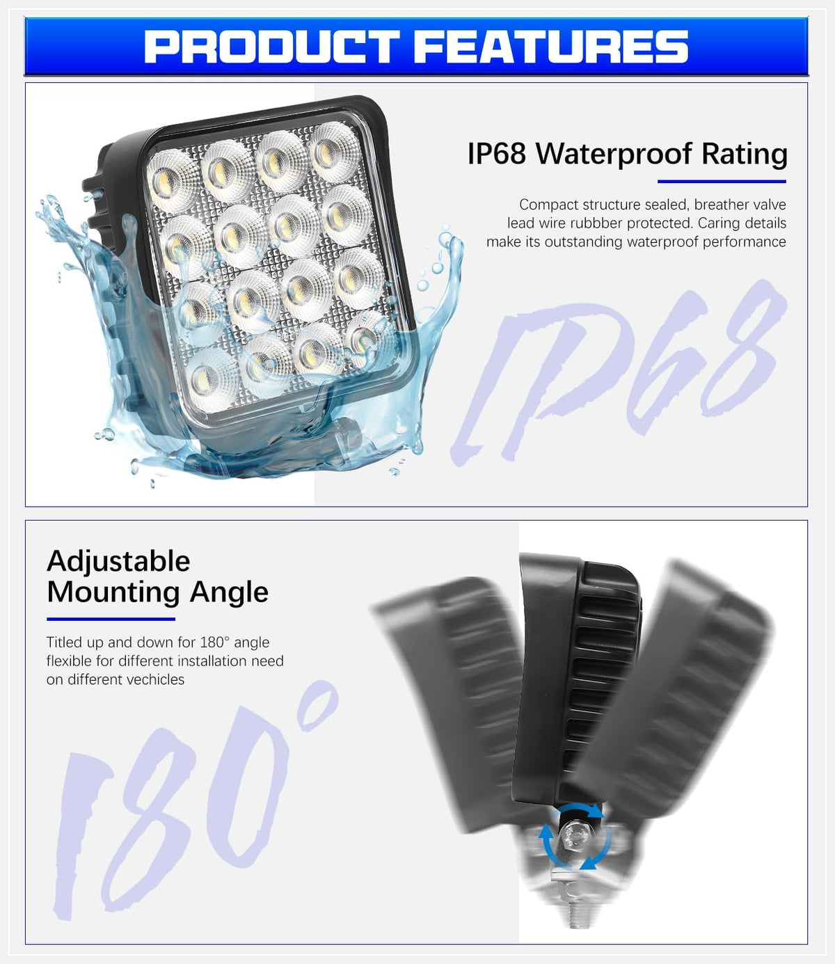 128W Led Equipments Work Lights Truck Trators Skid Steer Lights, 12800 Lumens Flood Light Led Work Lights for Excavator Grader Crawler Dozer Wheel Loader, 4.3 Inch, 12/24V