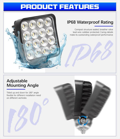 128W Led Equipments Work Lights Truck Trators Skid Steer Lights, 12800 Lumens Flood Light Led Work Lights for Excavator Grader Crawler Dozer Wheel Loader, 4.3 Inch, 12/24V