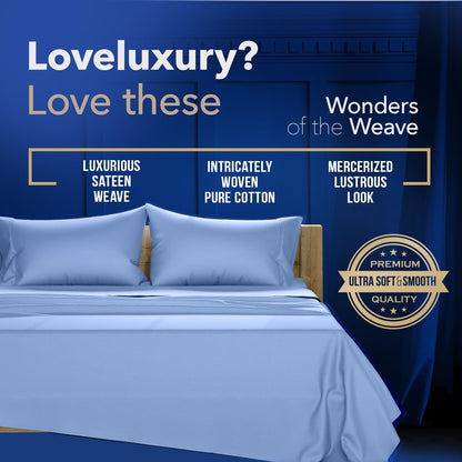 Luxury Egyptian Cotton King Deep Blue Pillow Cases Set of 2-1000 Series Lonestar Lovin' Collection Pillowcases for Sleeping, Cooling Extra Long Staple Sateen Bed Pillow Cover