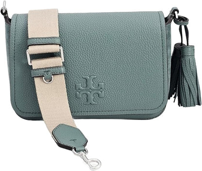 Tory Burch 149975 Thea Arctic Green WIth Silver Hardware Mixed Materials LeatherSuede Women's Flap Crossbody Bag