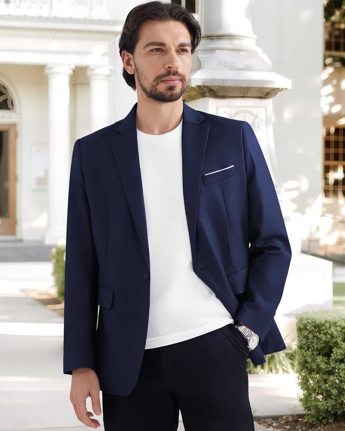 Men's One Button Blazer Casual Solid Color Suit Jacket Slim Fit Lightweight Sport Coats Blazers