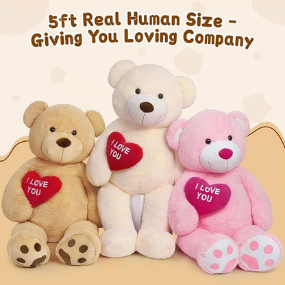 MaoGoLan Giant Teddy Bear 5 Feet Tall- I Love You Red Heart Big Brown Teddy Bear Stuffed Animal - Huge Valentines Teddy Bear for Girlfriend,Boyfriend,Wife,Lover - Anniversary, Birthday