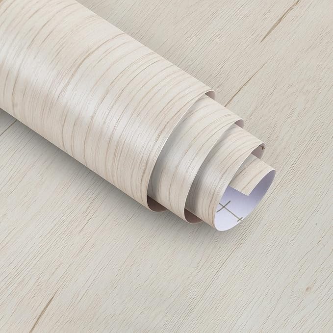 White Wood Grain Wallpaper, Peel and Stick Beige Faux Wood Texture Contact Paper 16"o118" Self Adhesive Modern Waterproof Removable Thick Vinyl Wrap for Countertops, Table, Drawer, Cabinet