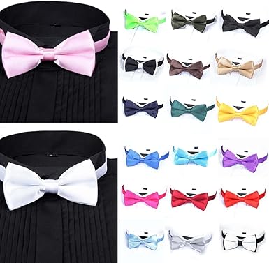 Polytree Men's Classic Pre-tied Bowtie Plain Polyester Bow Ties - White