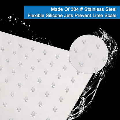 HarJue Shower Head with Extension Arm, High Pressure Square with ShowerArm, Stainless Steel Rainfall -Waterfall Full Body Coverage (10'' Shower with 16'' Arm, Chrome)