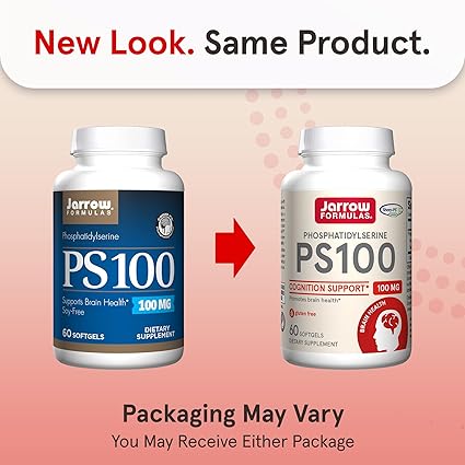 Jarrow Formulas PS100 Phosphatidylserine 100 mg, Dietary Supplement for Brain Health and Cognition Support, 60 Softgels, 20-60 Day Supply