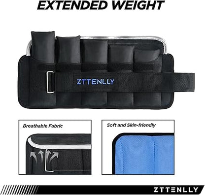Adjustable Ankle Weights 10LBS Pair (5lbs each) with Carry Bag - Breathable Fabrics, Reflective Trim - Strength Training Leg Wrist Arm Ankle Walking Weights Sets for Women Men Kids¦¦
