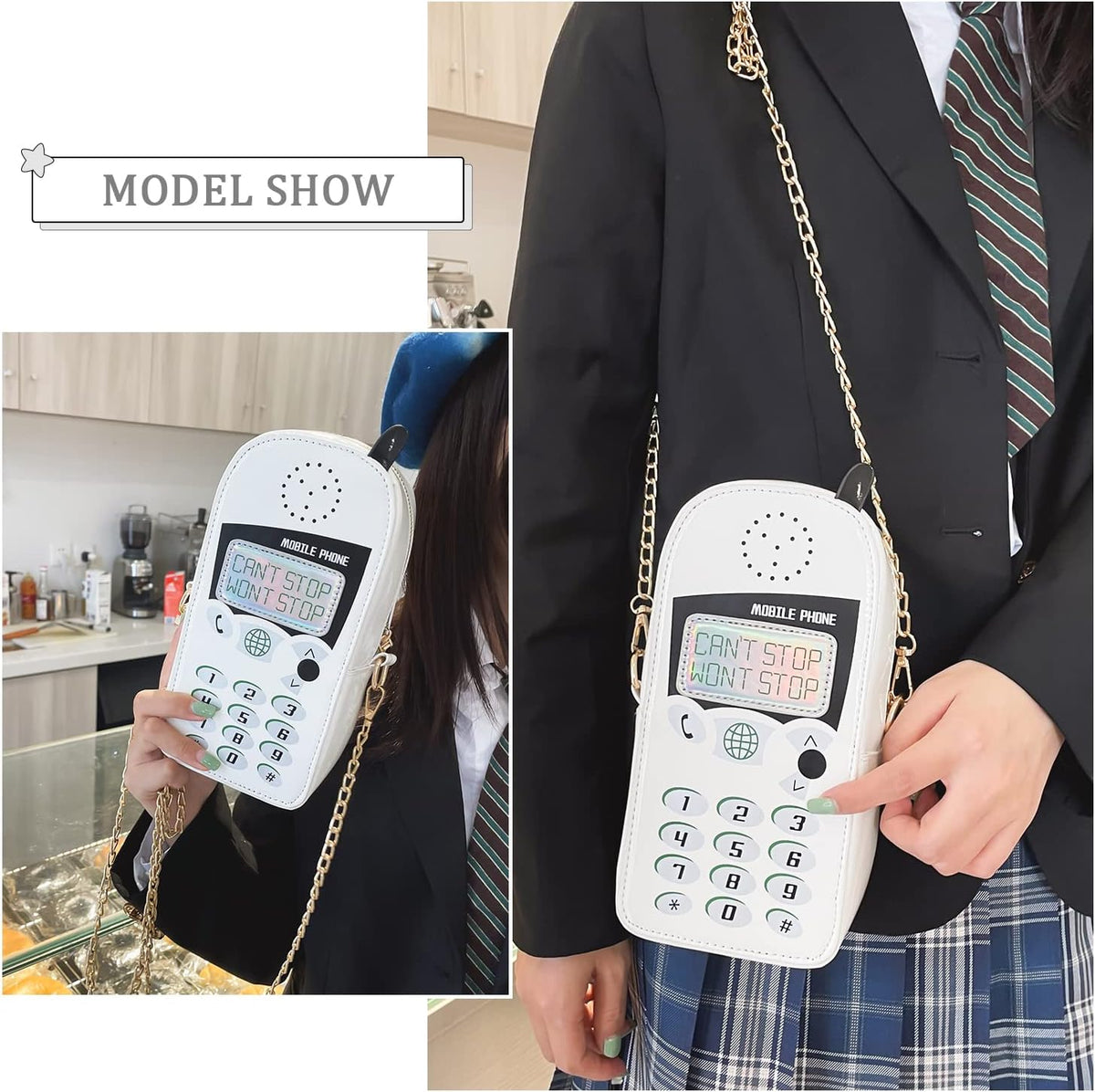 KUANG! Women Cute Digital Mobile Phone Shaped Shoulder Bag Funny Crossbody Bag Pu Messenger Chain Purse for Girls