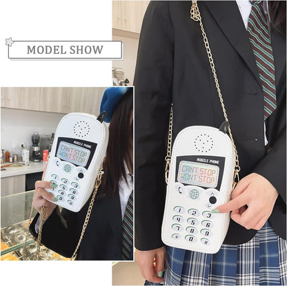 KUANG! Women Cute Digital Mobile Phone Shaped Shoulder Bag Funny Crossbody Bag Pu Messenger Chain Purse for Girls