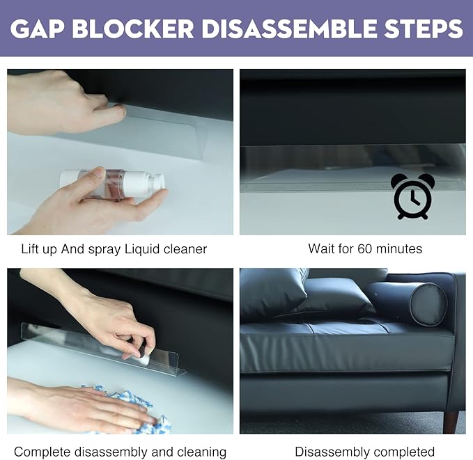 8 Pack Toy Blocker for Furniture, Clear Under Couch Blocker, Stop Things Going Under Sofa or Bed, 16" L x 1.6" H, Adjustable Gap Bumper for Furniture with Strong Tape