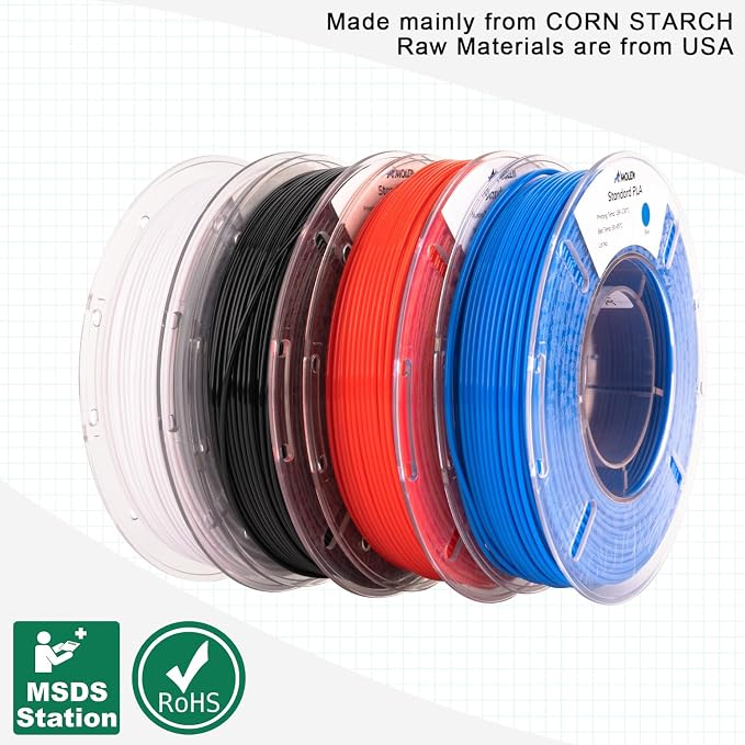 AMOLEN PLA 3D Printing Filament Bundle 1.75mm, Black White Red Blue 250g X 4 Spools Pack 3D Printier Filament, 1KG/2.2 lb in Total, Compatible with Most FDM Printer and 3D Pen