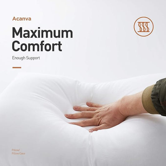 Acanva Basic Bed Pillow Soft Rest Cushion Stuffer for Sleeping, Standard, White 2 Count