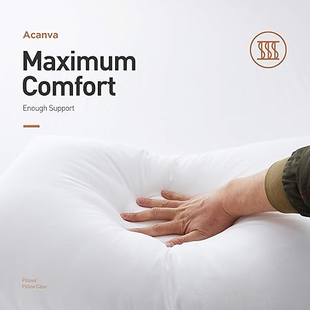 Acanva Basic Bed Pillow Soft Rest Cushion Stuffer for Sleeping, King, White 2 Count