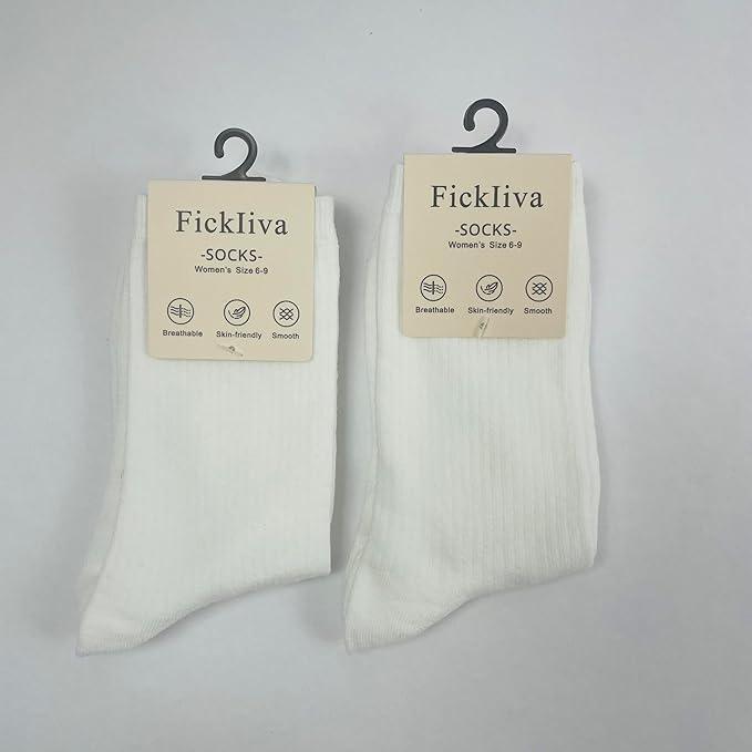 2 Pair Socks White Women's Socks for Size 6-9