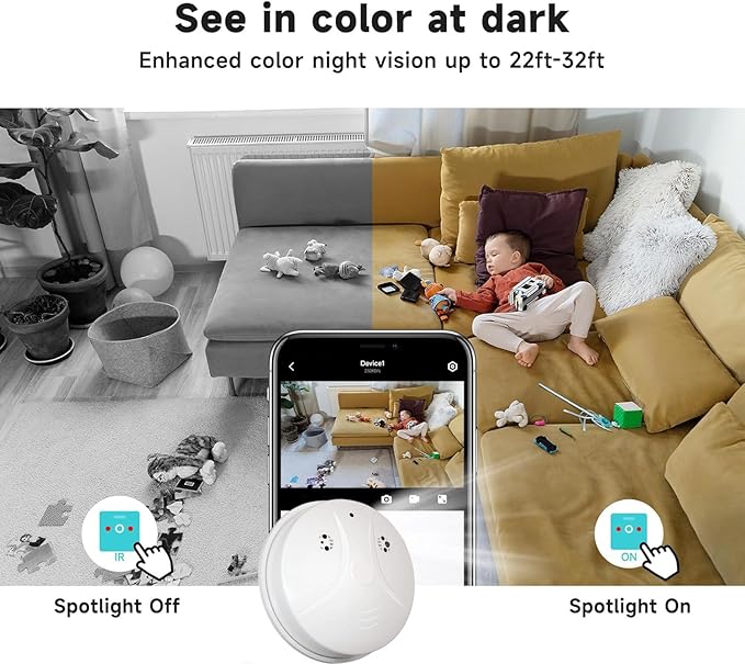 Wireless Mini Cameras HD Smoke Detector Camera,WiFi Remote Real-Time Home Nanny Cam,Security Mini Small Indoor Camera for Home Security/Office