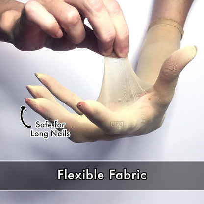 Unicorns Poop Glitter Nude Illusion Second Skin Sheer Seamless Gloves with Elastic Top Seam in Beige, Tan; Over Elbow; Unisex